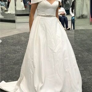 David's Bridal White Off-Shoulder Wedding Dress